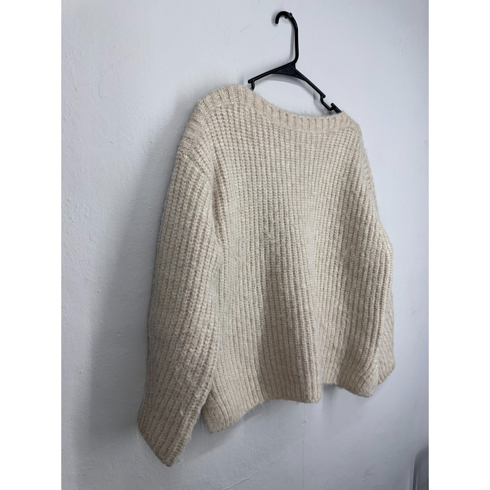 ZARA Sweater Womens XS-S Beige Ribbed Chunky Knit Oversized Boat Neck Pullover - Picture 2 of 12
